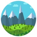 Vector cartoon mountain landscape in circle Royalty Free Stock Photo