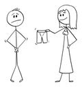 Vector Cartoon of Naked Man and Woman Giving Him Shorts or Boxers to Cover or Dress Yourself Royalty Free Stock Photo