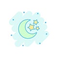 Vector cartoon nighttime moon and stars icon in comic style. Lunar night concept illustration pictogram. Moon business splash eff Royalty Free Stock Photo