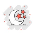 Vector cartoon nighttime moon and stars icon in comic style. Lunar night concept illustration pictogram. Moon business splash Royalty Free Stock Photo