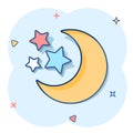 Vector cartoon nighttime moon and stars icon in comic style. Lunar night concept illustration pictogram. Moon business splash Royalty Free Stock Photo