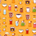 Vector cartoon non alcoholic drinks seamless background Royalty Free Stock Photo