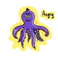 Vector cartoon octopus. Cartoon angry face. Angry character face expressions. Isolated octopus Royalty Free Stock Photo