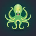 Vector cartoon octopus illustration. Isolated on dark.