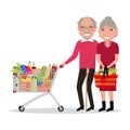 Vector cartoon old people shopping supermarket Royalty Free Stock Photo