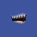 Vector Cartoon open monster shark mouth isolated on deep blue background. Funny and cute Halloween Monster open mouth