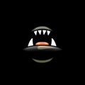 Vector Cartoon open mouth with fangs isolated on black background. Funny and cute black funny Halloween Monster open Royalty Free Stock Photo