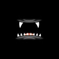 Vector Cartoon open mouth with fangs isolated on black background. Funny and cute black funny Halloween Monster open Royalty Free Stock Photo