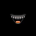 Vector Cartoon open mouth with fangs isolated on black background. Funny and cute black funny Halloween Monster open Royalty Free Stock Photo