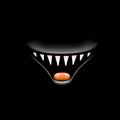 Vector Cartoon open mouth with fangs isolated on black background. Funny and cute black funny Halloween Monster open Royalty Free Stock Photo