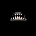 Vector Cartoon open mouth with fangs isolated on black background. Funny and cute black funny Halloween Monster open Royalty Free Stock Photo