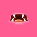 Vector Cartoon open mouth with fangs isolated on pink background. Funny and cute pink funny Halloween Monster open mouth Royalty Free Stock Photo