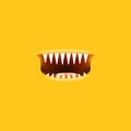 Vector Cartoon open monster shark mouth isolated on orange background. Funny and cute Halloween Monster open mouth with