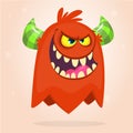 Vector cartoon of an orange fat and fluffy Halloween monster. Isolated.