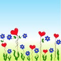 Cartoon flowers and hearts