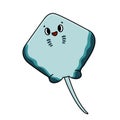 Vector cartoon outline blue Common Ray stingray from ocean, sea or aquarium. Doodle Animal is isolated on white background. Belly