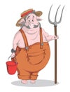 Vector cartoon pig-farmer