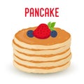 Vector cartoon pile of pancakes with berries. Strawberry, blueberry Royalty Free Stock Photo