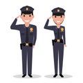 Vector cartoon policeman and police woman salutes