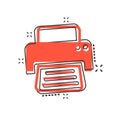 Vector cartoon printer icon in comic style. Document printing si