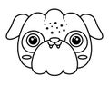 Vector cartoon pug face. Black and white dog muzzle. Funny pup head. Cute animal illustration for kids. Funny little pet icon or Royalty Free Stock Photo