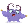 Vector cartoon purple monster with big horns. Halloween furry violet monster