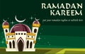 Vector cartoon ramadan kareem banner with text and tagline Royalty Free Stock Photo