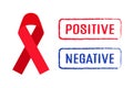 Vector cartoon red ribbon and positive and negative signets of HIV test result. December 1 is the World AIDS Day Royalty Free Stock Photo
