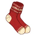 Vector Cartoon Red Woolen Socks with White Ornament