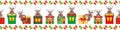 Vector cartoon reindeer with giftboxes seamless border Festive fun banner with cute animal characters and square bow Royalty Free Stock Photo