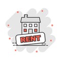 Vector cartoon rent house icon in comic style. Rent sign illustration pictogram. Rental business splash effect concept Royalty Free Stock Photo