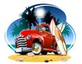 Vector cartoon retro pickup on beach