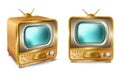 Vector cartoon retro vintage tv set with antenna.