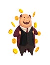 Vector cartoon rich people. Image of a funny fat man capitalist in a suit on a white background. Business, finance