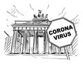 Vector Cartoon Rough Sketchy Illustration of Germany,Berlin, Brandenburg Gate and Coronavirus covid-19 Epidemic Warning Royalty Free Stock Photo