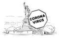 Vector Cartoon Rough Sketchy Illustration of United States, New York, Liberty Statue and Coronavirus covid-19 Epidemic Royalty Free Stock Photo