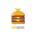 Vector cartoon royal king burger with cheese and golden crown icon isolated on white background. Royalty Free Stock Photo