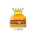 Vector cartoon royal king burger with cheese and golden crown icon isolated on white background. Royalty Free Stock Photo