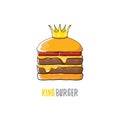 Vector cartoon royal king burger with cheese and golden crown icon isolated on white background. Royalty Free Stock Photo