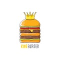 Vector cartoon royal king burger with cheese and golden crown icon isolated on white background. Royalty Free Stock Photo