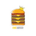 Vector cartoon royal king burger with cheese and golden crown icon isolated on white background. Royalty Free Stock Photo