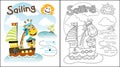 Vector cartoon of sailing with animals sailor, coloring book or page