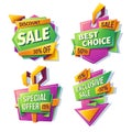 Cartoon sale banners, badges, stickers, tags