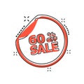 Vector cartoon sale sticker 60% percent off icon in comic style. Royalty Free Stock Photo