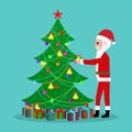 Vector cartoon Santa Claus decorate Christmas tree