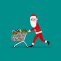 Vector cartoon Santa running with shopping trolley Royalty Free Stock Photo