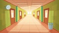 Vector Cartoon School Or College Hallway, University Corridor