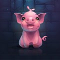 Vector cartoon screaming pig on a brick wall background