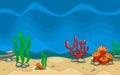 Vector cartoon sea creature and plant in blue underwater