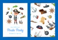 Vector cartoon sea pirates birthday party invitation template illustration Royalty Free Stock Photo